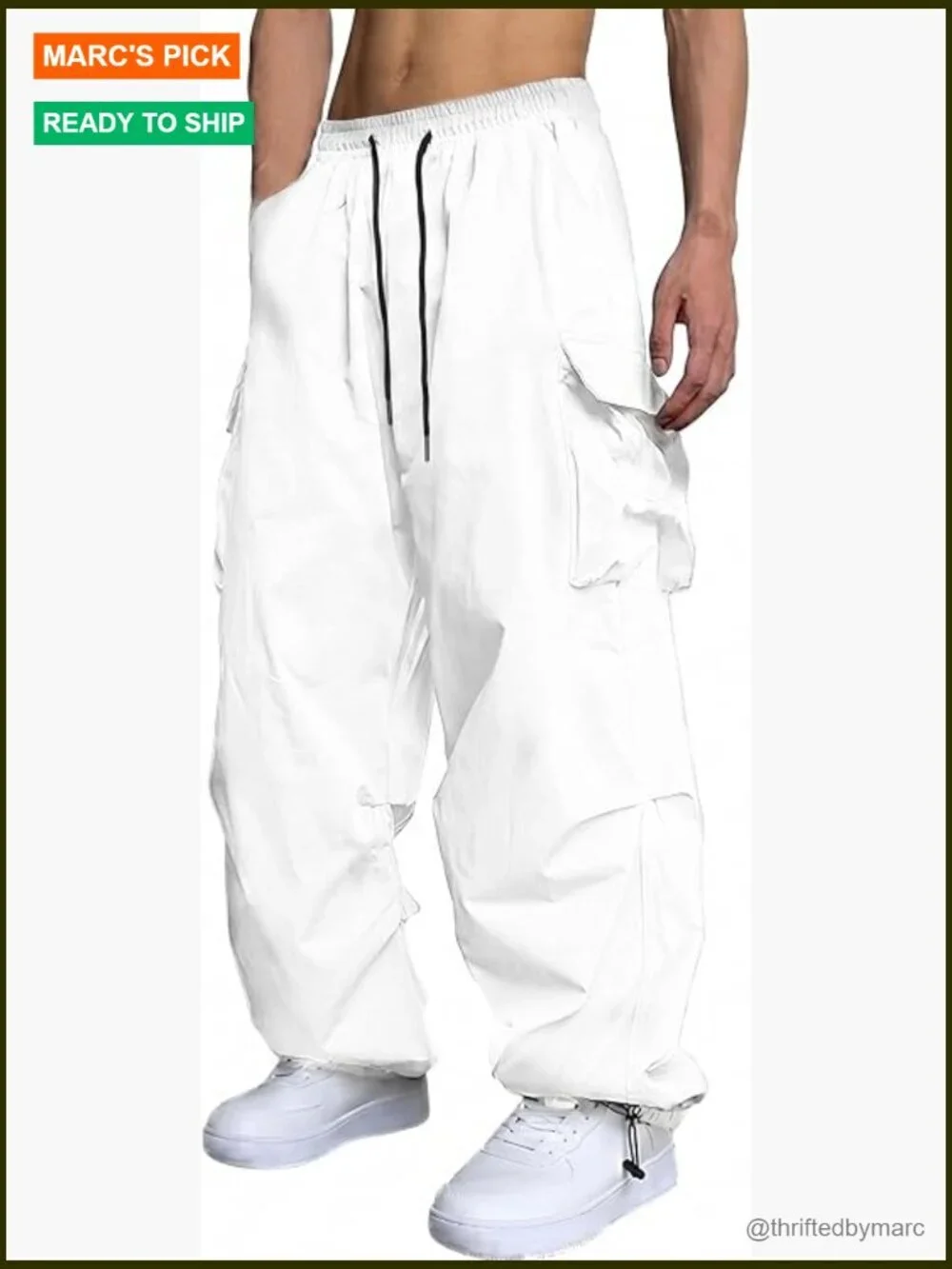 Men's Casual Cargo Pants Elastic Waist Drawstring Street Hip Hop Trousers